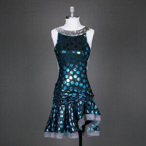 Ballroom Jive Dance Dress Lots of Bling with Ruffles Crystals Size Small